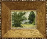 Unsigned, Pair of Landscapes, Pair of oil on board landscape scenes show trees and meadows under blue & white cloud sky. Probably Old Lyme School