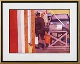 Joyce Williams, Two Works: “The Gift” & “Friendship Harbor, 1) Watercolor scene shows three nuns outside of a storefront