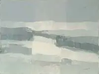 Lewis Scott Croft, Abstract Scene in Light Grays and White, Oil on masonite abstract scene may depict a snow covered hillside in shades of gray and white