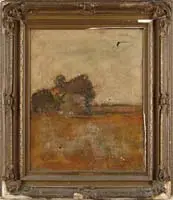 Landscape by John Francis Murphy, Oil on canvas landscape scene shows fields and trees, sold May 2006