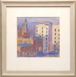 Anne Cary Bradley, Portland, Maine from Her Hotel Window, Pastel cityscape shows colorful buildings