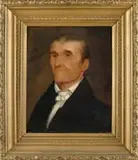 Unsigned, Portrait of a Gentleman, Oil on canvas mounted on masonite shoulder portrait of a man wearing a black coat and white shirt