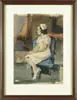 Paul Sample, Portrait of a Nurse, Watercolor interior scene shows a nurse in white uniform seated on a blue upholstered chair