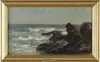 Joseph Lyman, Newport, Rhode Island, Oil on canvas coastal scene shows waves crashing onto rocky shore
