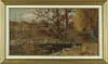 Fall Landscape by Frank Knox Morton Rehn, Oil on canvas scene shows a river with bridge leading to a house with large barn. All in late fall colors, sold Aug 2005