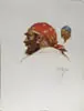 Norman Mills Price, Illustration of Pirates, Watercolor on paper study of two pirate heads, one with beard and red scarf the other with mustache and blue scarf