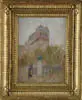 Paul Cornoyer, Paris Street Scene, Oil on canvas sketch shows what appears to be a Paris bus stop with tall building behind