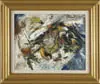 Jack Levine, Abstract Composition, Colorful oil on board scene with broad brush strokes