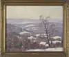 James Emery Greer, Hazey Day, Winter, Oil on board winter scene shows a valley dotted with houses in a colorful landscape