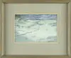 Robert Earl Moore, A Maine Otter Trail, Watercolor winter scene shows a Maine inlet landscape with a path dug through snow