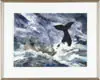 Jack Coughlin, The Whaling Party, Watercolor seascape shows six men in a small whaling boat rowing toward a large whale which is diving
