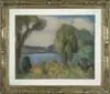 Bernard Gussow, Impressionistic Landscape, Pastel scene shows body of water with tall trees and hillside in background