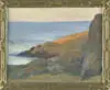 Late Afternoon by Edward Reynolds Kingsbury, Oil on board scene shows colorful grass covered rocks with ocean, sold Aug 2005