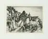 Lester George Hornby, Avallon, France, Engraving on paper scene shows a French town on a hillside with stone walls