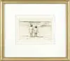 Sears Gallagher, Children at the Beach, Etching on paper shows a girl and a boy looking out at swimmers in the surf. Pencil signed “Sears Gallagher”