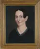 William Matthew Prior, Young Woman with Dark Hair, Oil on canvas portrait shows a woman with straight hair, pulled behind ear wearing a V neck dress with lace collar
