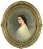 Jared Bradley Flagg, Portrait of Young Woman, Oval oil on canvas side view portrait of a girl with long brown hair wearing a white shawl and pearl necklace