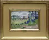Alfred Pietercelie, Les Peupliers, Oil on canvas laid on wood panel summer pastoral scene shows a French farm with tall poplar type trees