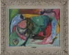 François Dufrêne, The Family, Watercolor abstract scene shows figures including a woman, a dog and others in a colorful kaleidoscope