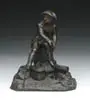 Unsigned, The Clam Digger, Nice bronze shows a gentleman with strap on stilts to his boots sitting on rock outcropping with wicker basket at feet