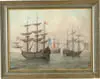 George McConnell, The French Fleet, Oil on board scene shows three early French galleon’s in calm water flying French flag