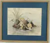 Maurice Day, Merbabes, Watercolor sketch on paper shows two baby mermaids sitting next to rock island with flowers and reeds
