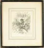 The Trapper by Felix O. Darley, Pencil drawing of early trapper having musket and coon skin hat. He croches behind a fallen tree, sold Aug 2003