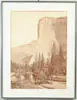 Carleton Watkins, El Capitian, Photograph shows river winding below large sheer cliff with tall trees below. Metal frame with white matte