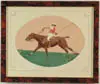 Henri Baud, The Polo Player, Fine watercolor shows gentleman polo player swinging at ball atop brown horse in stride