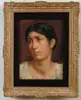 Unsigned, Portrait of Young Girl, Nice oil on canvas portrait showing a black haired girl looking to left wearing a white dress. Reddish/brown background