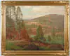 Walter C. Hartson, Prospect Mountain, Connecticut, Oil on canvas landscape shows tree lined pastures and forested hillside. Wonderful colors with browns, greens, and rust