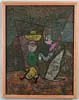 Gregorio Prestopino, Mexican Abstract, Pastel scene shows man with girl and donkey against a geometric pattern. Very colorful