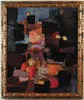 Hugo Lutz, Abstraction, Oil on board abstract scene has multi-colored shapes with overlapping design