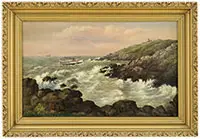 Seth W. Steward, Ferry Entering Monhegan Harbor, Oil on canvas