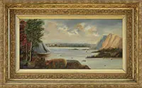 Unsigned, Pair of Primitive Lake Scenes, Oil on canvas