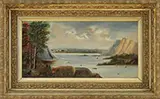 Unsigned, Pair of Primitive Lake Scenes, Oil on canvas