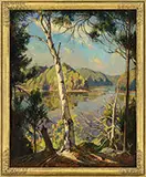 William Lester Stevens, Lone Birch Beside a Lake, Oil on canvas