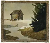Thomas Nadeau, Early Morning” (Corn Crib), Oil on canvas