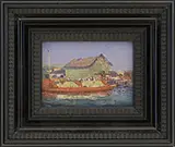 Hayley Lever, Dock Scene, Oil on cigar box