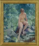 Woman by the Stream by Emile Albert Gruppe, Oil on canvas, sold Aug 2017