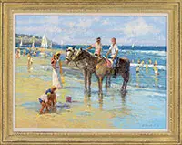 Beach Riders” Good Harbor Beach Gloucester, Ma by John Charles Terelak, Oil on canvas, sold Aug 2017