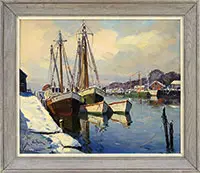 Otis Cook, Winter Morn, Granite Pier, Rockport, Mass, Oil on canvas