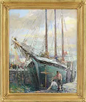 James Bonnar, Old Schooner Gloucester, Oil on canvasboard