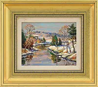 Sunlit Ipswich Winter Stream by Wayne Morrell, Oil on board, sold Aug 2017