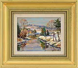 Wayne Morrell, Sunlit Ipswich Winter Stream, Oil on board