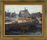 Richard M. Kimbel, Mending the Nets, Oil on board