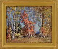 Thomas R. Curtin, Birches in Autumn, Bakersfield, Oil on canvas