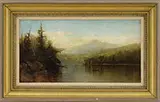 John Appleton Brown, White Mountain Landscape with Figure in Canoe, Oil on canvas