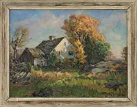 Frederick Lester Sexton, Colonial Home in Fall, Oil on canvas