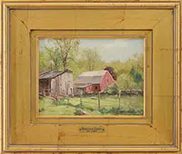Red Barn by Bernard Corey, Oil on Masonite, sold Aug 2017